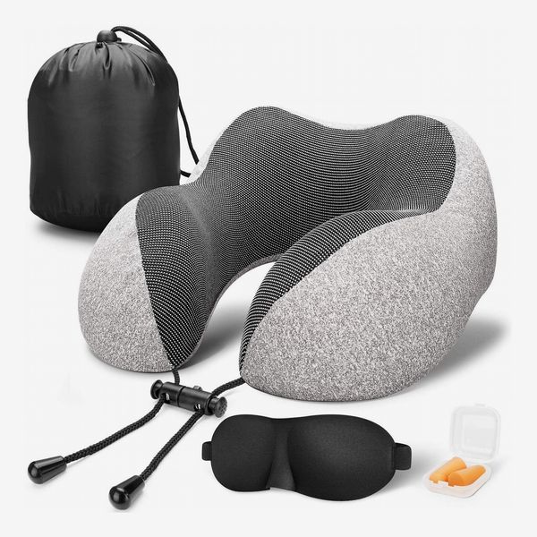 Ear Plug Eye Mask SIMONYI Travel Pillow U Neck Pillow for Airplane Travel,Adjustable Rest Neck Pillow,Washable Memory Foam Neck Support Latex Pillow with Portable Storage Bag Black