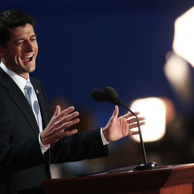 TAMPA, FL - AUGUST 29: Republican vice presidential candidate, U.S. Rep. Paul Ryan (R-WI) speaks during the third day of the Republican National Convention at the Tampa Bay Times Forum on August 29, 2012 in Tampa, Florida. Former Massachusetts Gov. Former Massachusetts Gov. Mitt Romney was nominated as the Republican presidential candidate during the RNC, which is scheduled to conclude August 30. (Photo by Win McNamee/Getty Images)