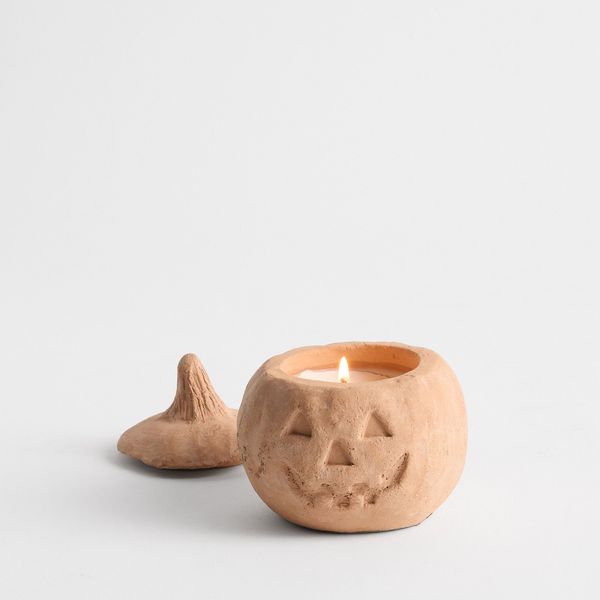 Pottery Barn Terracotta Jack O'Lantern Candle - Autumn Amber