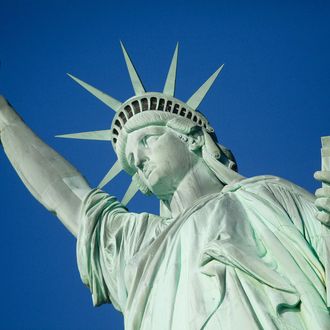 The Statue of Liberty is seen from Liberty Island on October 28, 2011 in New York City. One hundred and twenty five citizens were naturalized in honor of the Statue of Liberty's 125th birthday.