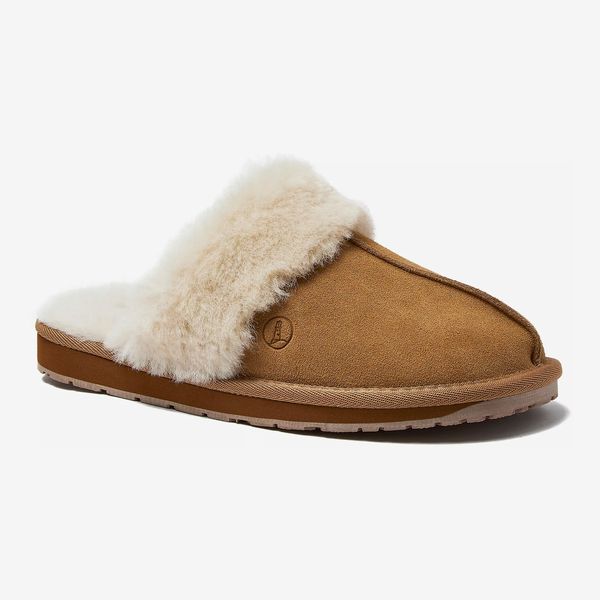 Lands' End Women's Suede Furry Lined Indoor Outdoor Slippers