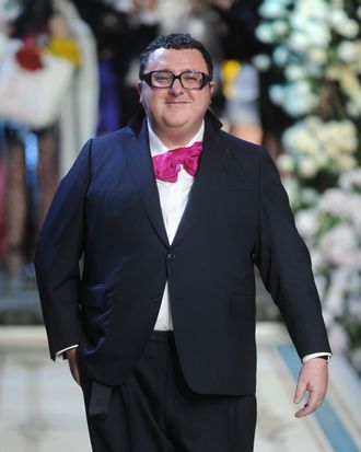 NEW YORK - NOVEMBER 18: Designer Alber Elbaz walks the runway during the Lanvin for H&M Haute Couture Show at The Pierre Hotel on November 18, 2010 in New York City. (Photo by Jamie McCarthy/Getty Images for H&M)