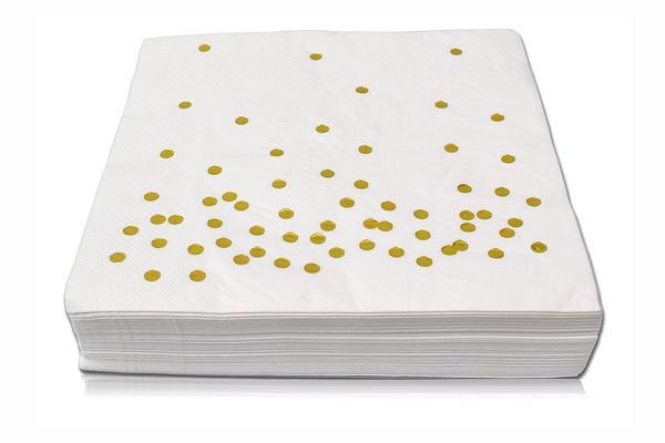 TROLIR Luncheon Napkins, White With Gold Dots, 3-Ply, Pack of 50
