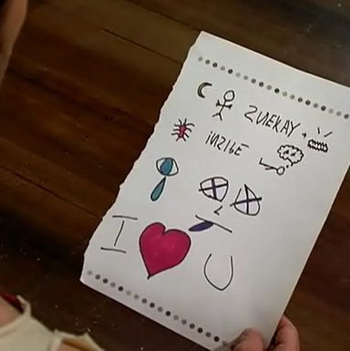 Charlie's lyrics to "The Nightman" consist of pictograms and unintelligible words, and Mac mistakes it for "a page from a coloring book."