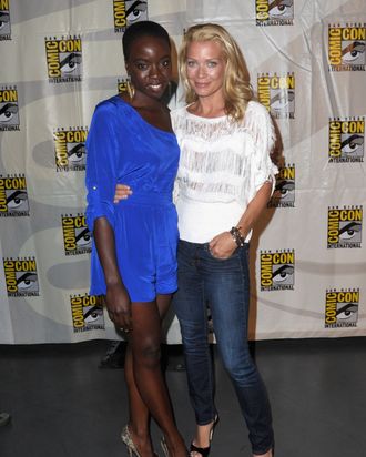 SAN DIEGO, CA - JULY 13: Actors Danai Gurira (L) and Laurie Holden speak at AMC's 