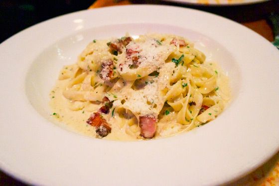 Fettucine Alfredo With Pancetta
Emmy's Spaghetti Shack, San Francisco
18 Virginia Street at Mission
415.206.2086; $16
While the spaghetti and meatballs at this twelve-year-old outer-Mission hang is cheap and solid, our favorite is the similarly no-frills fettucine alfredo, which is hearty, cheesy, well seasoned, and accented with a generous handful of smoky, pan-fried chunks of pancetta.