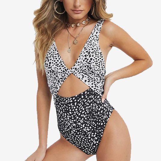 ASOS DESIGN Recycled Twist Front Cut-Out Swimsuit