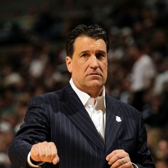 DENVER, CO - MARCH 17: Head coach Steve Lavin of the St. John's Red Storm gestures from the bench against the Gonzaga Bulldogs during the second round of the 2011 NCAA men's basketball tournament at Pepsi Center on March 17, 2011 in Denver, Colorado. (Photo by Doug Pensinger/Getty Images) *** Local Caption *** Steve Lavin
