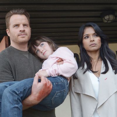 SECOND CHANCE: L-R: Rob Kazinsky, guest star Kennedi Clements and Dilshad Vadsaria in the 