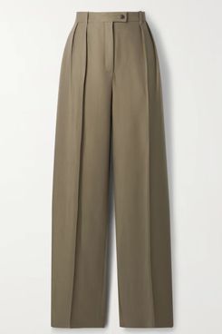The Row Randa Pleated Cotton and Silk-blend Straight-leg Pants