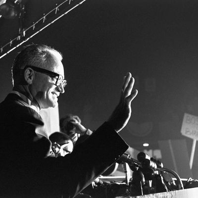 Barry Goldwater, the 1964 Republican nominee for the Presidency, speaks to a Young Republicans rally in San Francisco.