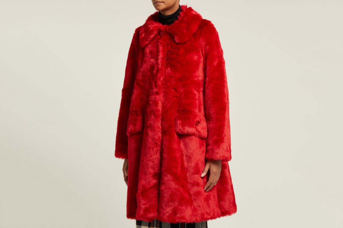 MELTON INKJET ROSE PHOTO BIG COAT / RED-