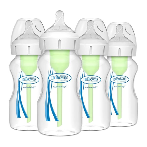 Dr. Brown's Natural Flow Anti-Colic Options+ Wide-Neck 9oz Baby Bottles with Slow Flow Nipple - 4 pack