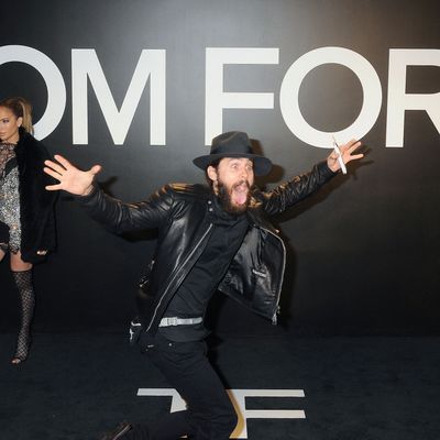 20 February 2015 - Hollywood, California - Jennifer Lopez being photobombed by Oscar Winner Jared Leto. Tom Ford 2015 Autumn/Winter Womenswear Collection Show held at Milk Studios. Photo Credit: Byron Purvis/AdMedia