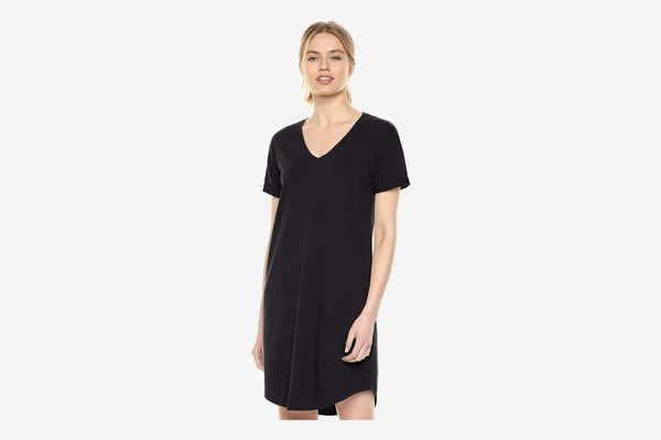 Daily Ritual Women's Lived-in Cotton Roll-Sleeve V-Neck T-Shirt Dress