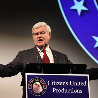 DES MOINES, IA - DECEMBER 14: Republican presidential candidate Newt Gingrich addresses guests gathered for the premiere screening of 