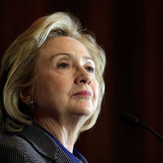 WASHINGTON, DC - DECEMBER 06: Former U.S. Secretary of State Hillary Clinton delivers remarks after being presented the 2013 Tom Lantos Human Rights Prize December 6, 2013 in Washington, DC. Clinton received the award for her work in the areas of women's rights and internet freedom. (Photo by Win McNamee/Getty Images)