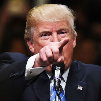 Donald Trump speaks at a campaign rally, May 25, 2016 in Anaheim, California. 