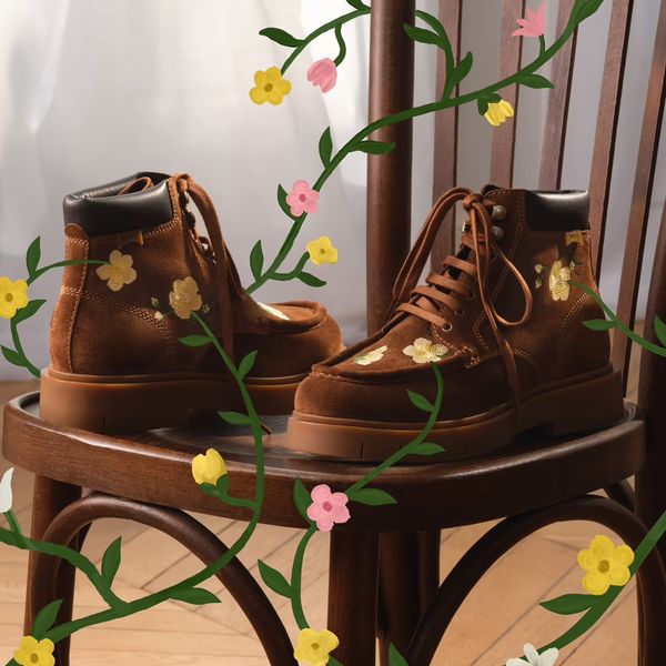 Camper Women's Twins Suede and Leather Ankle Boots With Flowers