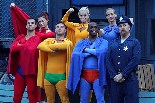 "Up Up and Away" -- The Houseguests for the CBS series Big Brother 13 (L-R) Brendan, Rachel, Jeff, Jordan, Keith, Porsche, and Adam participate in the "Up Up and Away" superhero-themed veto competition. Big Brother currently broadcasts three nights weekly, on Sundays (8:00-9:00 PM, ET/PT), Wednesdays (8:00-9:00 PM, ET/PT) and the LIVE eviction show, hosted by Julie Chen, Thursdays (9:00–10:00 PM, live ET/delayed PT) on the CBS Television Network. 
 Photo: Bill Inoshita/CBS
? CBS Broadcasting, Inc. All Rights Reserved.