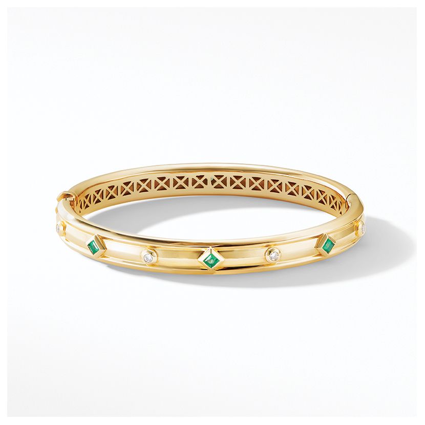 Modern Renaissance Bracelet in 18K Yellow Gold with Emeralds and Diamonds