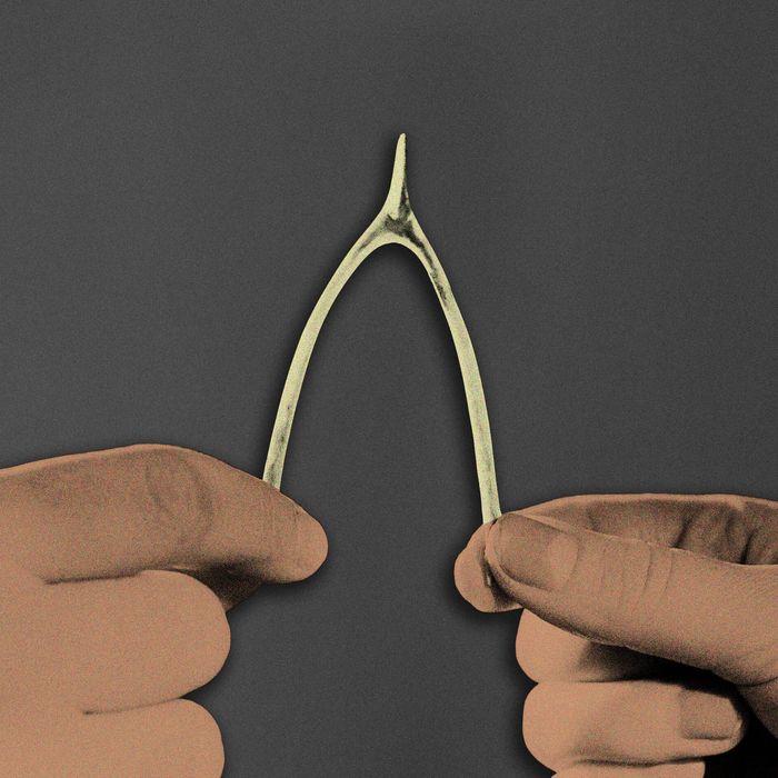 Two hands about to break a wishbone 