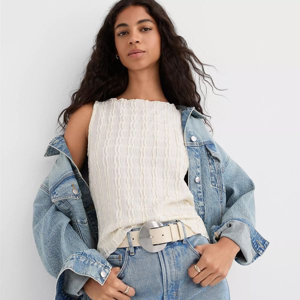LOFT Textured Ruffle Tank Top
