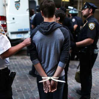 Protesters are arrested during 'Occupy Wall Street' demonstrations on September 17, 2012 in New York City.
