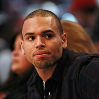 ORLANDO, FL - FEBRUARY 26: Recording artist Chris Brown sits courtside during the 2012 NBA All-Star Game at the Amway Center on February 26, 2012 in Orlando, Florida. NOTE TO USER: User expressly acknowledges and agrees that, by downloading and or using this photograph, User is consenting to the terms and conditions of the Getty Images License Agreement. (Photo by Ronald Martinez/Getty Images)
