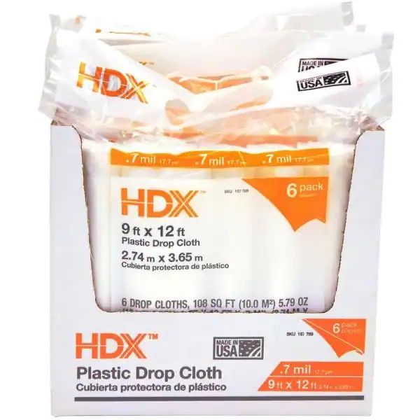 HDX 9' x 12' 0.7 Mil Plastic Drop Cloth (6-Pack)