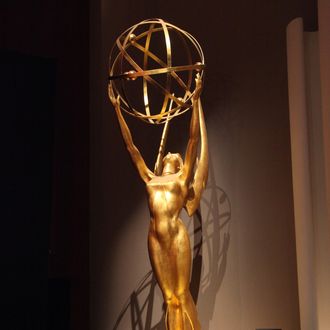 NORTH HOLLYWOOD, CA - JULY 18: The Emmy Statuette is displayed at the 65th Primetime Emmy Awards nominations at the Television Academy's Leonard H. Goldenson Theatre on July 18, 2013 in North Hollywood, California. (Photo by Tommaso Boddi/WireImage)