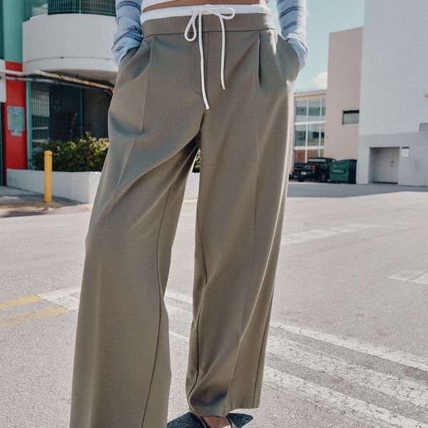Zara Wide Leg Double Waistband Pants