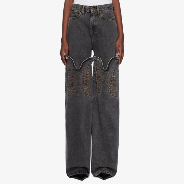 Y/Project Black Maxi Cowboy Cuff Jeans