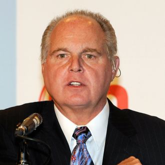 LAS VEGAS - JANUARY 27: Radio talk show host and conservative commentator Rush Limbaugh, one of the judges for the 2010 Miss America Pageant, speaks during a news conference for judges at the Planet Hollywood Resort & Casino January 27, 2010 in Las Vegas, Nevada. The pageant will be held at the resort on January 30, 2010. (Photo by Ethan Miller/Getty Images) *** Local Caption *** Rush Limbaugh