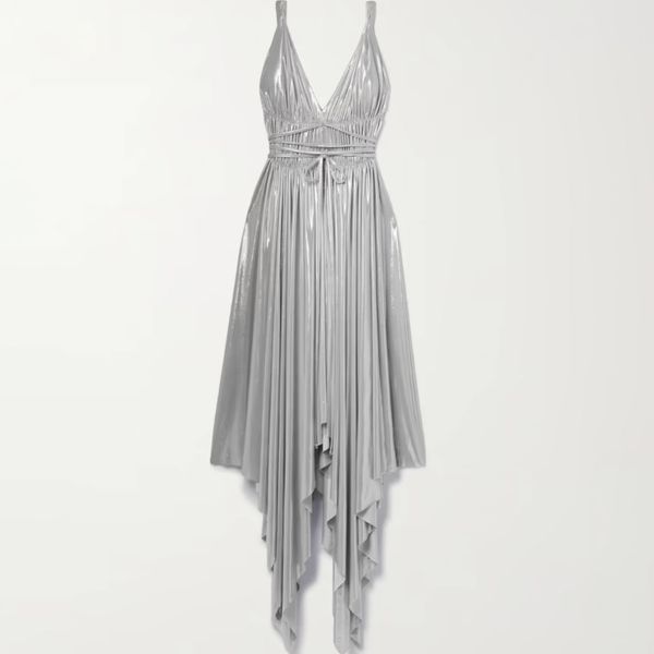Norma Kamali Goddess Asymmetric Gathered Stretch-lamé Dress