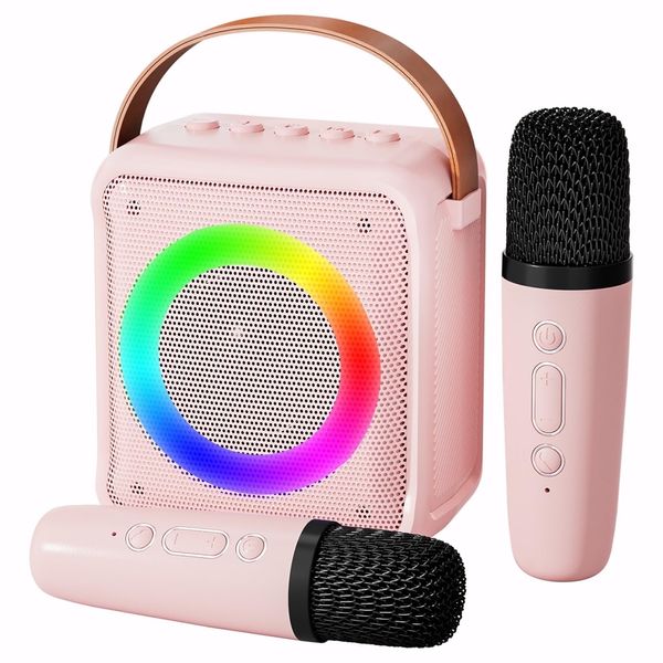 BONAOK Mini Karaoke Machine for Kids, Portable Bluetooth Speaker with 2 Wireless Microphones