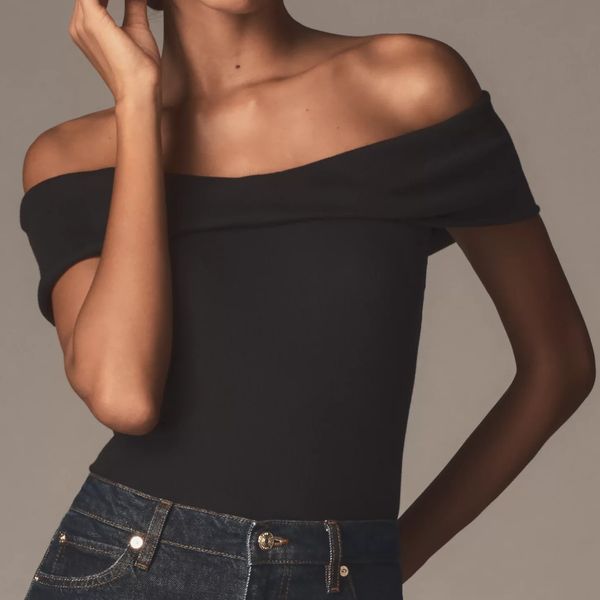 Pilcro Off-The-Shoulder Twist Rib Top