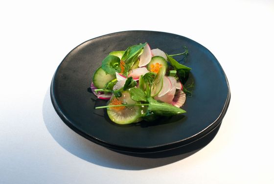 Salted radish, fluke, and cucumbers.