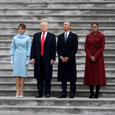 Donald Trump and Barack Obama stand on the steps of the U.S. Capitol during Trump’s 2017 inauguration.