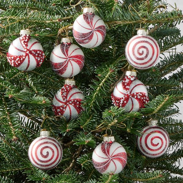 Williams Sonoma Peppermint Candy Ornaments, Set of 9