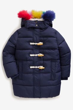 Mini Boden Kids’ Faux Fur Trim Longline Insulated Coat