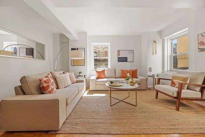 A listing photo showing the living area of a Brooklyn Heights apartment