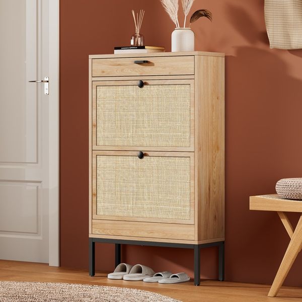 Boho Natural Rattan Shoe Storage Cabinet by Latitude Run