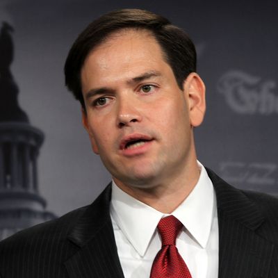 WASHINGTON - MAY 11: U.S. Sen. Marco Rubio (R-FL) speaks during a news conference about the crisis in Syria May 11, 2011 on Capitol Hill in Washington, DC. Lieberman and Rubio will introduce a resolution to calling on the U.S. government to have a tougher stance in the crisis in Syria. (Photo by Alex Wong/Getty Images)