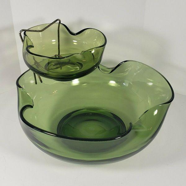 Vintage Anchor Hocking Pinched Glass Chips ‘N’ Dip Bowls