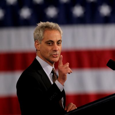 Former White House Chief of Staff and Current Mayor-elect of Chicago Rahm Emanuel speaks to supporters of U.S. President Barack Obama during a campaign fundraiser at Navy Pier April 14, 2011 in Chicago, Illinois. The event was one of three fundraisers the president attended today in Chicago to help raise money for his 2012 re-election campaign. Tickets for the events ranged from $100 to the legal maximum of $35,800. 