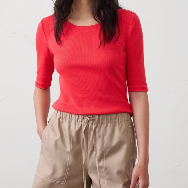 Banana Republic Factory Ribbed Elbow-Sleeve T-Shirt