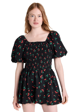 English Factory Cherry Print Smocked Mini Dress