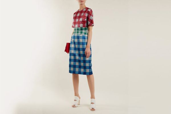 Mary Katrantzou Acacia Circle-Printed Gingham Satin Dress