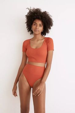 Madewell Second Wave Ribbed Short-sleeved Crop Rash Guard